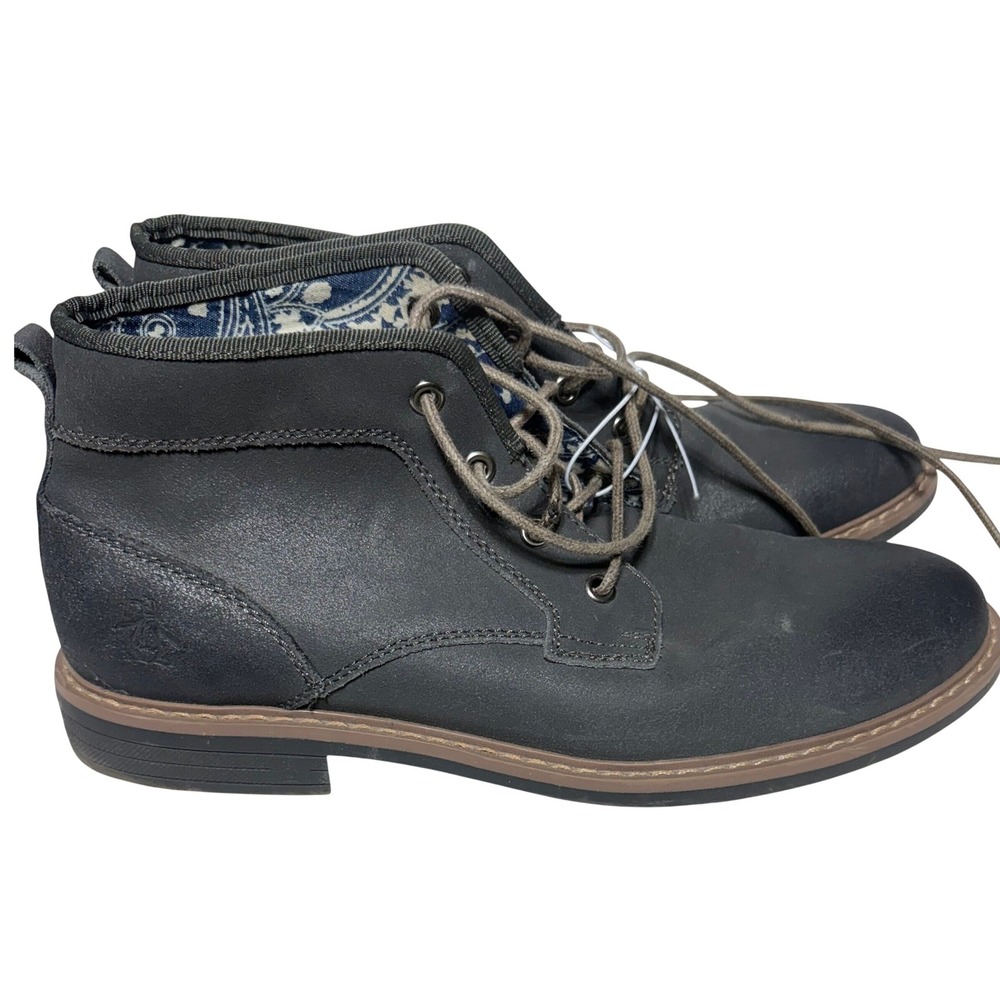 Original Penguin Melvin Chukka Boots Mens 8.5 Gray Leather Lace Up Desert Shoes